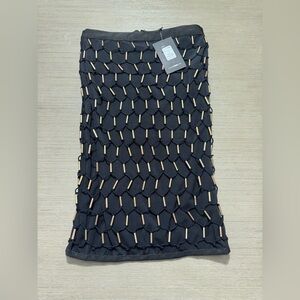 Fashion Nova Black Midi Skirt with Gold Bead Detailing